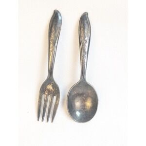 1847 Rogers Bros IS Springtime Baby Spoon and‎ Fork Silver Plated